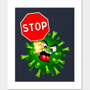 Coronavirus Covid19 Evil Character with Stop Panel Posters and Art